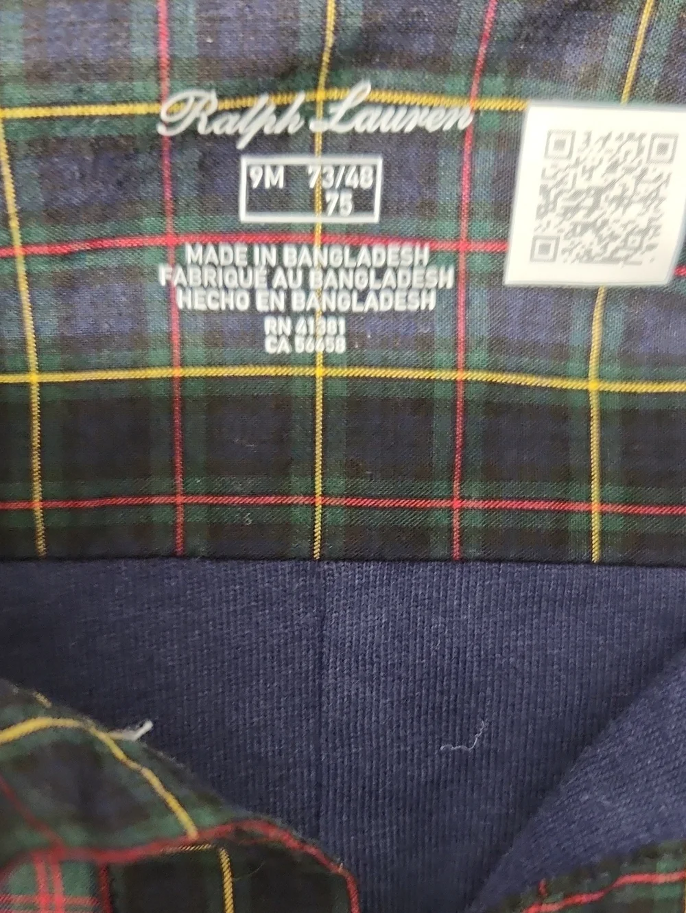 Ralph Lauren Multiplaid Baby Outfit with Green & Red Tartan Lining 9 Months